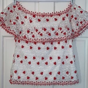 Alexis Red & White Lace Blouse